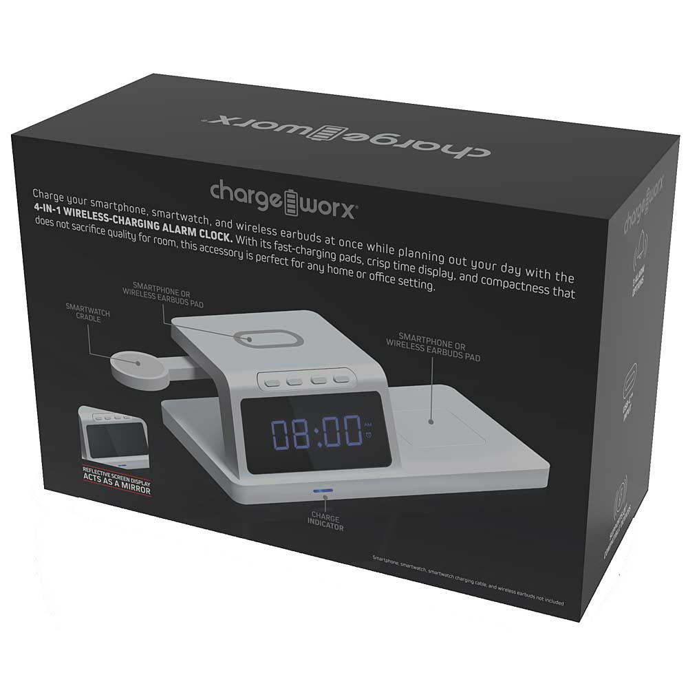 Chargeworx 4-in-1 Wireless-Charging Alarm Clock