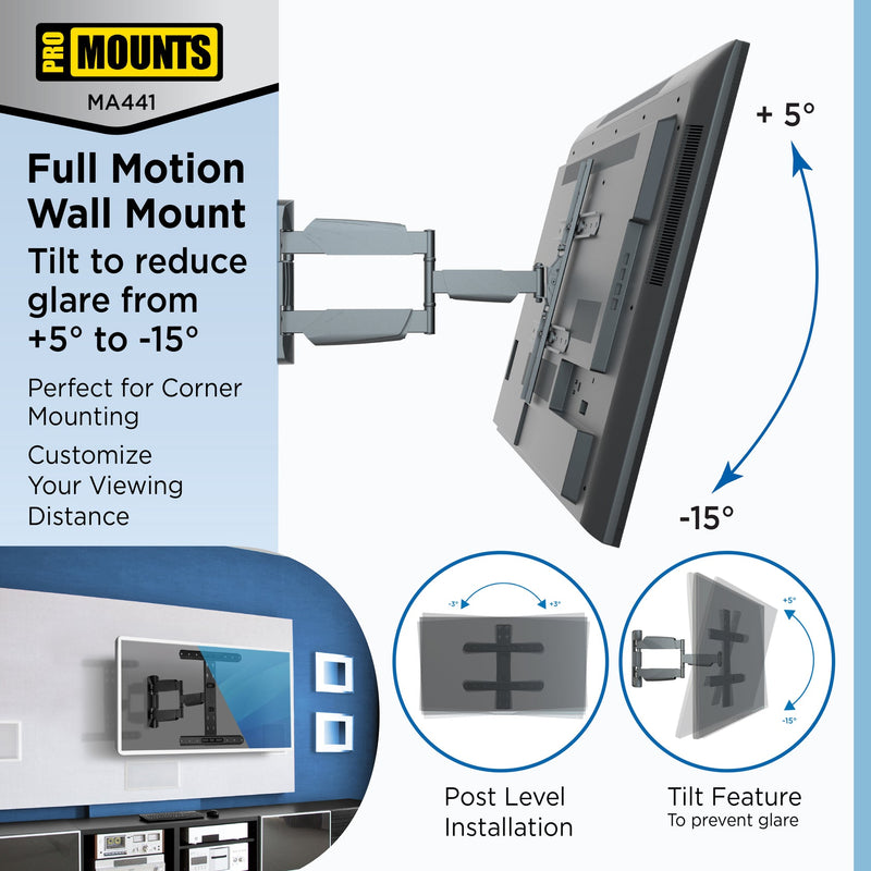ProMounts MA441 Full Motion TV Wall Mount for 32”- 60” Screens