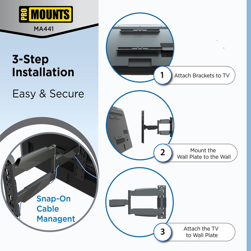 ProMounts MA441 Full Motion TV Wall Mount for 32”- 60” Screens