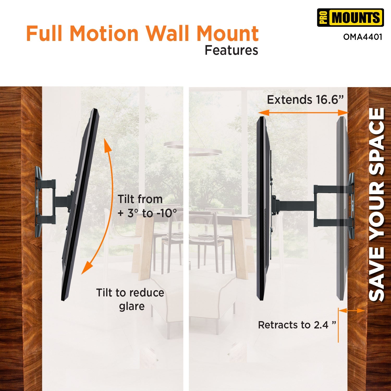 ONE by Promounts OMA4401 Small Articulating Full Motion TV Wall Mount