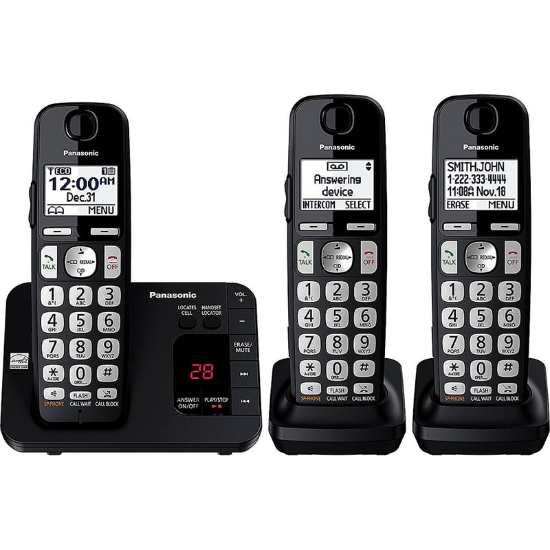 Panasonic KX-TGE433B DECT 6.0 Plus Expandable Cordless Phone System with Answering Machine and 3 Handsets