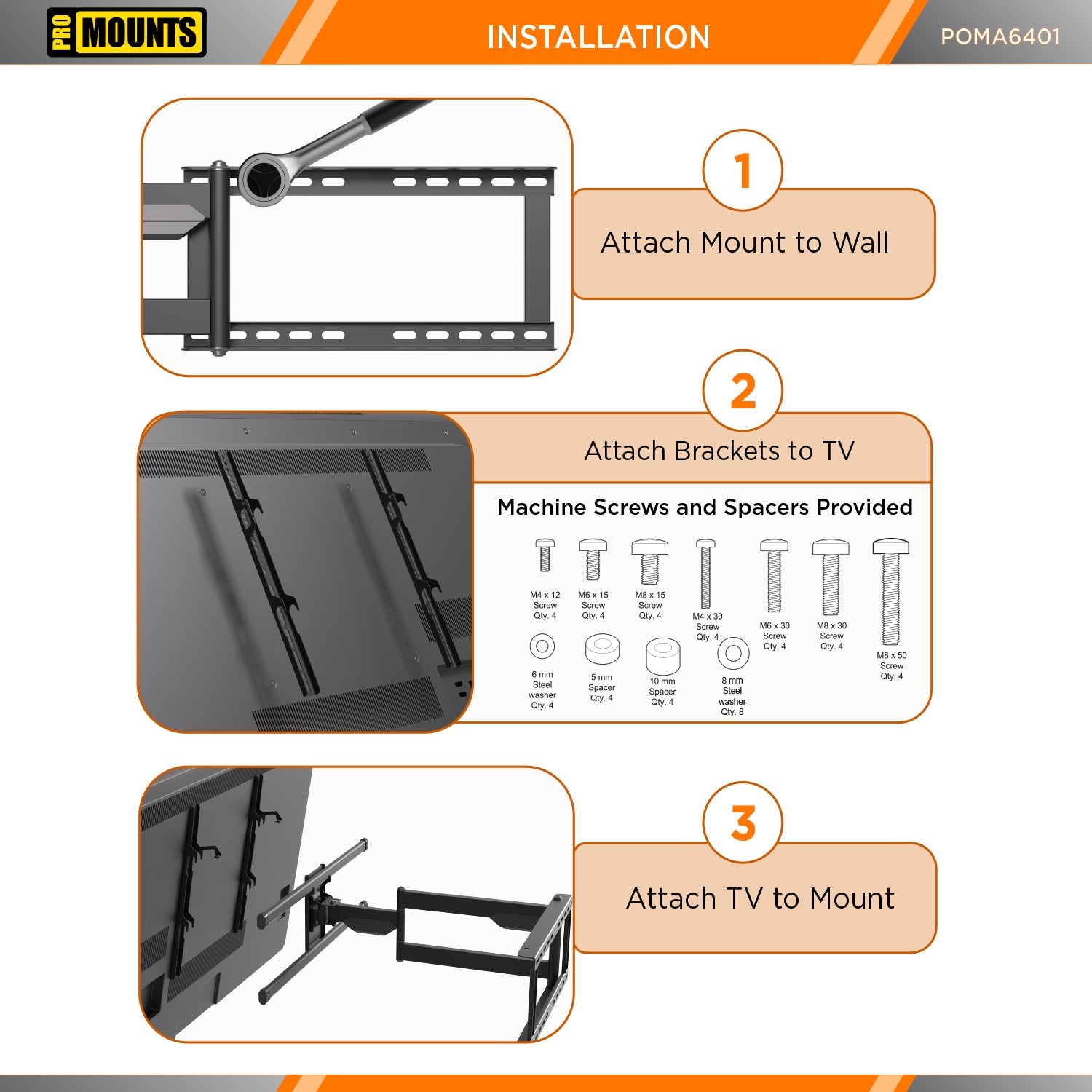 Promounts POMA6401 32-Inch to 75-Inch Large Outdoor Articulating TV Wall Mount with Extendable Arm