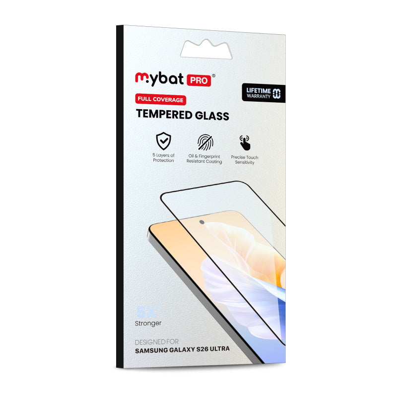 MyBat Pro Full Coverage Tempered Glass Screen Protector (Fingerprint Unlock) for Samsung Galaxy S26 Ultra - Black