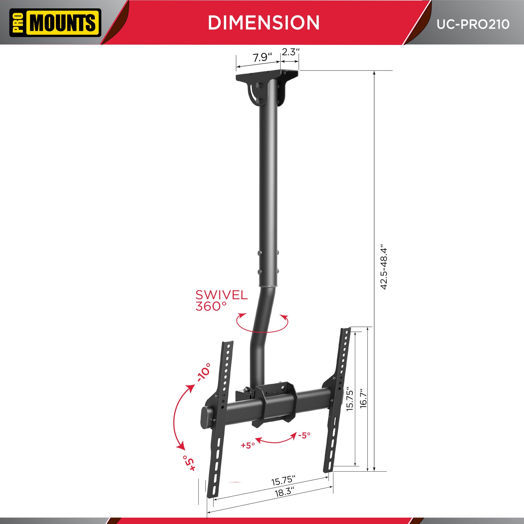 Promounts UC-PRO210 Small Articulating / Full Motion TV Ceiling Mount