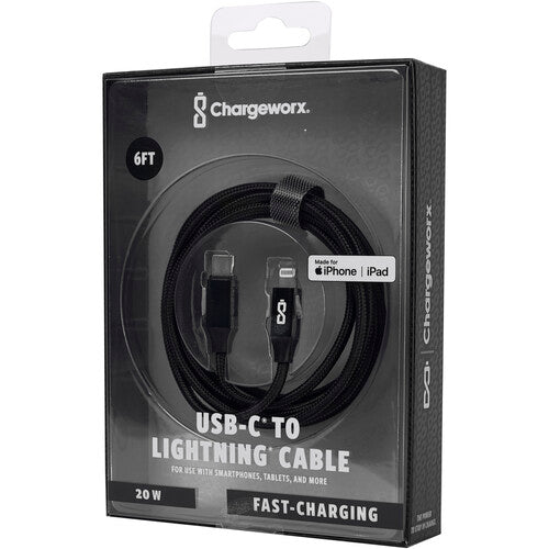 Chargeworx Power Delivery 6ft Lightning to USB-C Cable Open Face Packaging