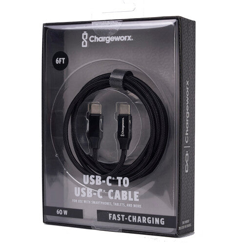 Chargeworx Power Delivery 6 ft USB-C to USB-C Cable Open Face Packaging