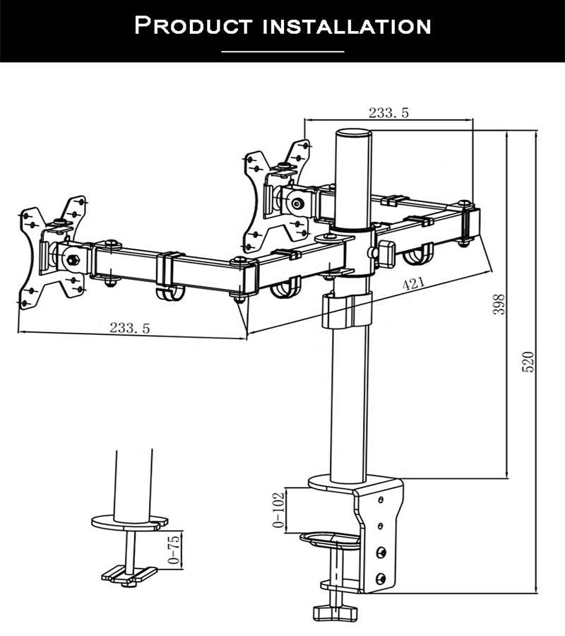 Adjustable Dual Arm Monitor Mount for 10-27 inch Computer Screen