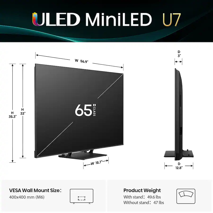 Hisense 65" Class U7 Series MiniLED ULED 4K Google Smart TV (2025)