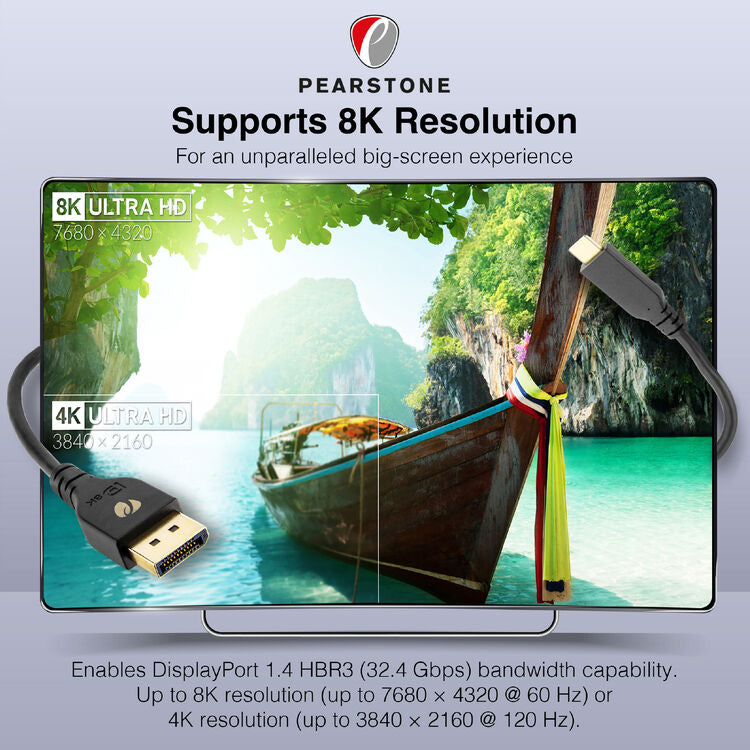 Pearstone USB Type-C Male to DisplayPort Male 8K Cable