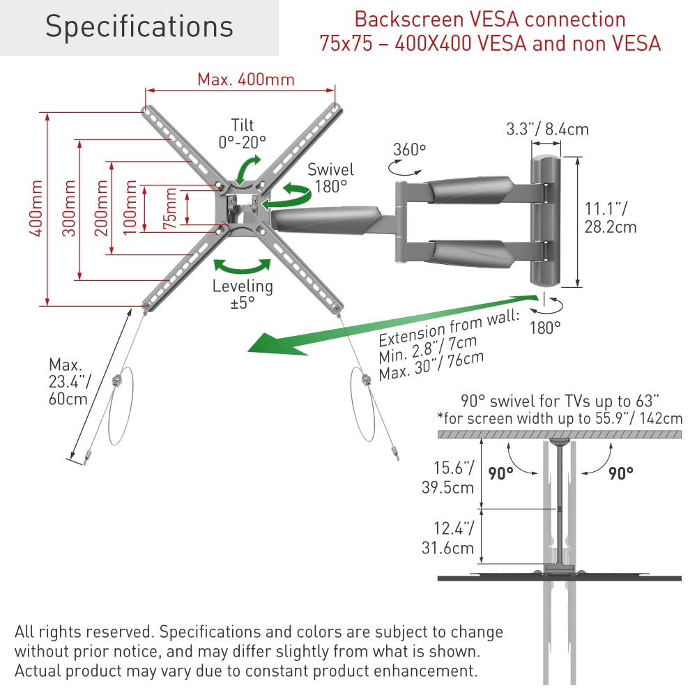 Barkan BM343XLOD 13"-65" Full Motion Articulating Outdoor TV Wall Mount with Xtra Long Arm