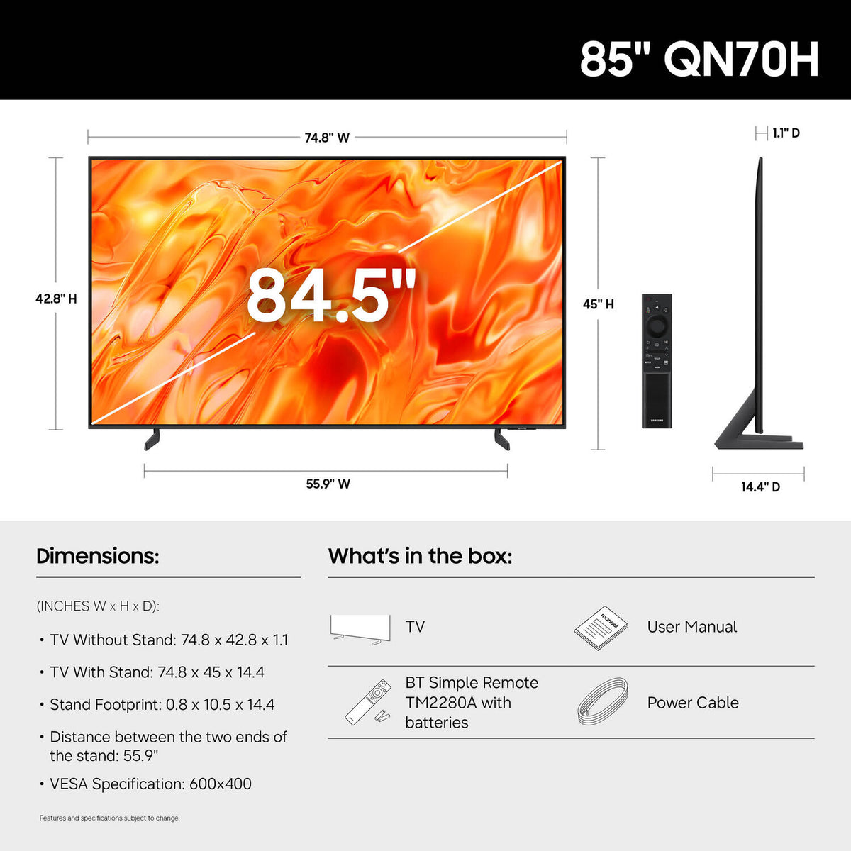 Samsung QN70H Series 85" 4K UHD HDR Smart Neo Quantum Mini-LED TV (2026)