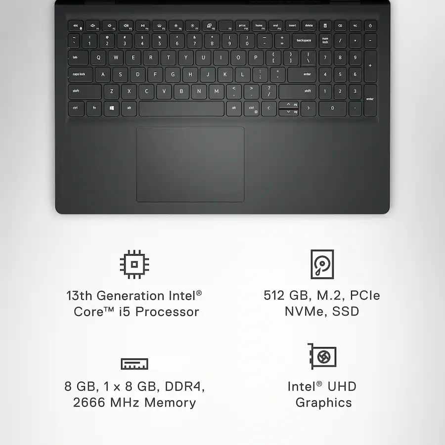 Dell Inspiron 15.6" 2K Touchscreen Windows Laptop (Intel Core i5 1334U, 8GB Memory, 512GB Storage) (Carbon Black)