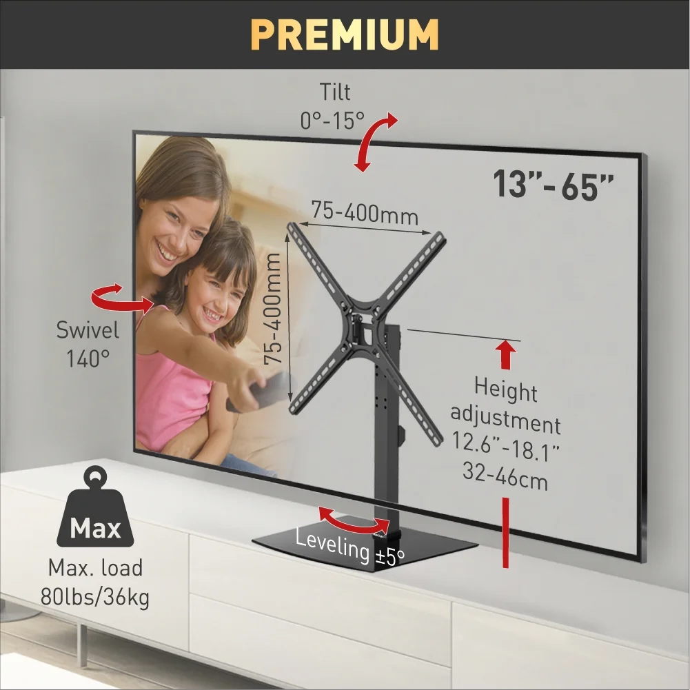 Barkan S320 13"-65" Swivel & Tilt TV Tabletop Stand
