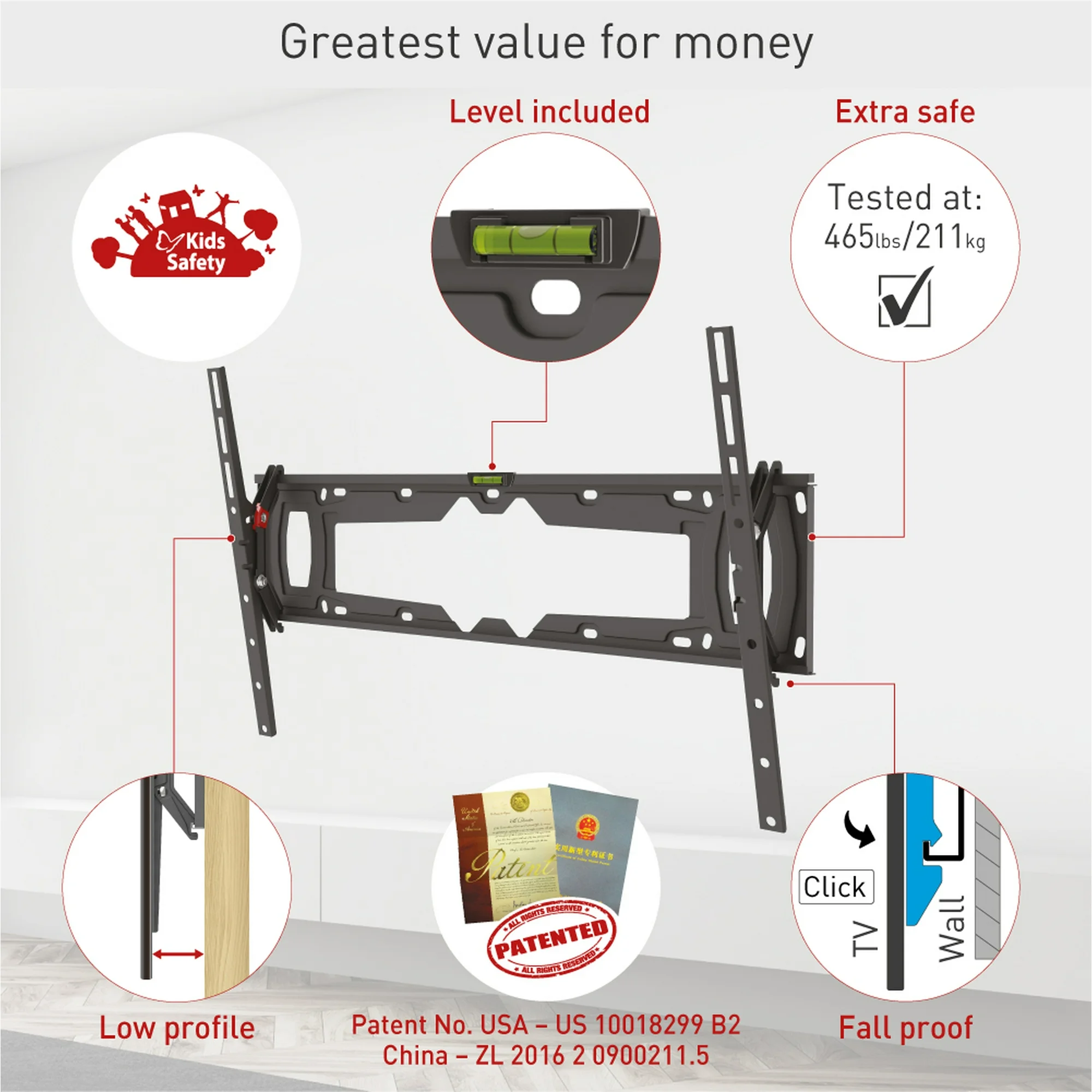 Barkan E410+ 13"-100" Auto Locking Tilt TV Wall Mount