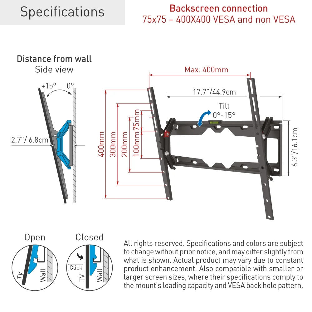 Barkan E310+ 13"-77" Auto Locking Tilt TV Wall Mount