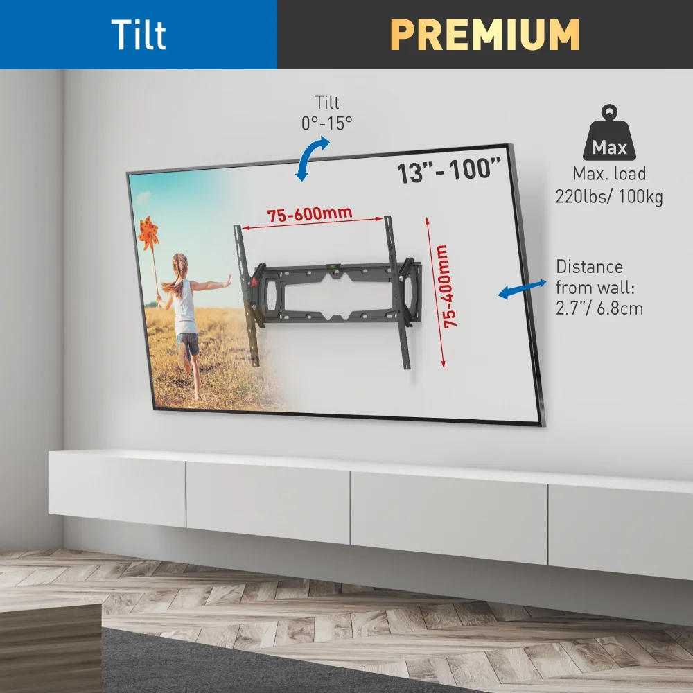 Barkan E410+ 13"-100" Auto Locking Tilt TV Wall Mount