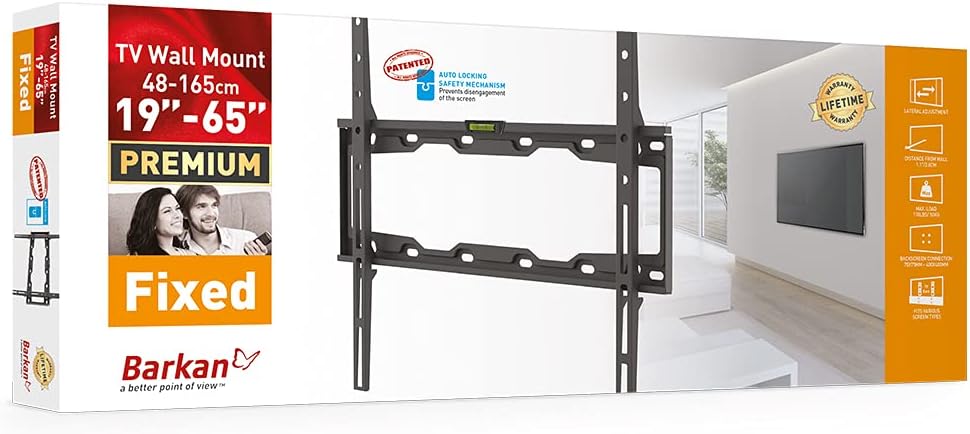 Barkan E302+ 13"-65" Low Profile Auto Locking Fixed TV Wall Mount