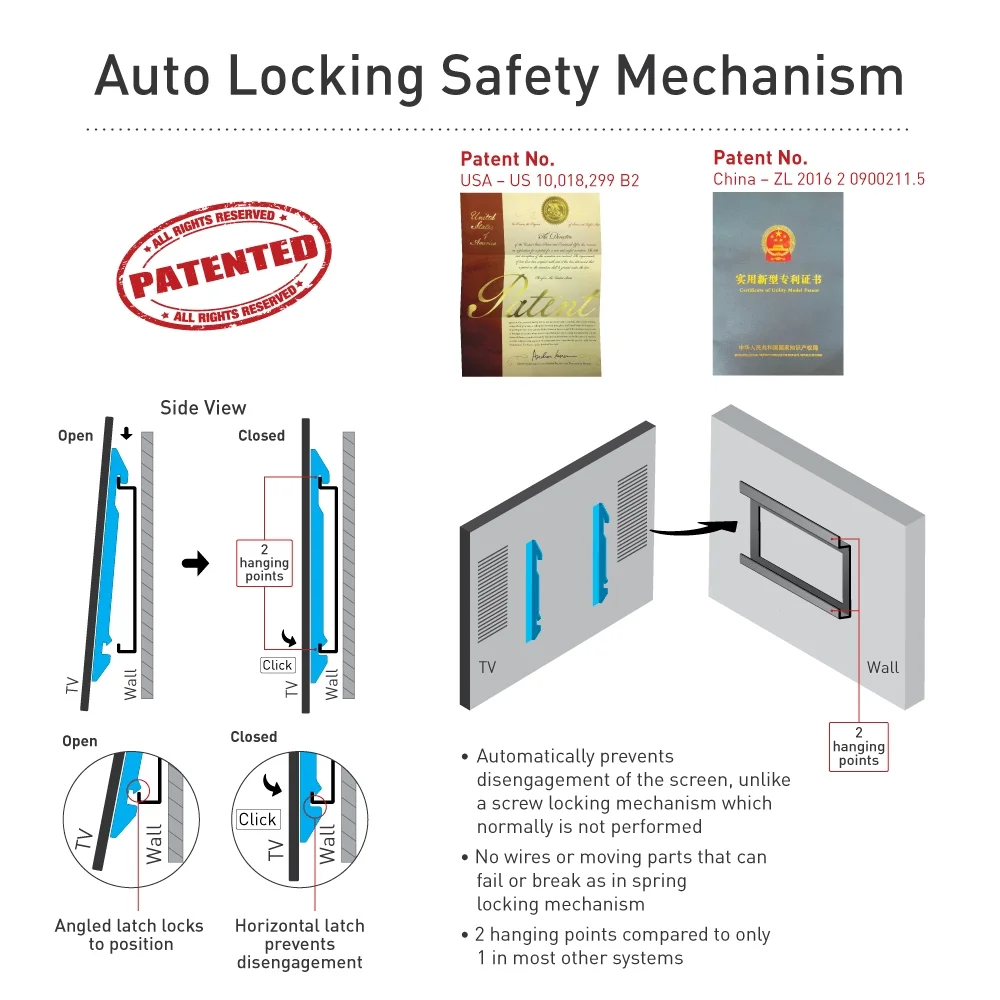 Barkan E202+ 13"-43" Low Profile Auto Locking Fixed TV Wall Mount