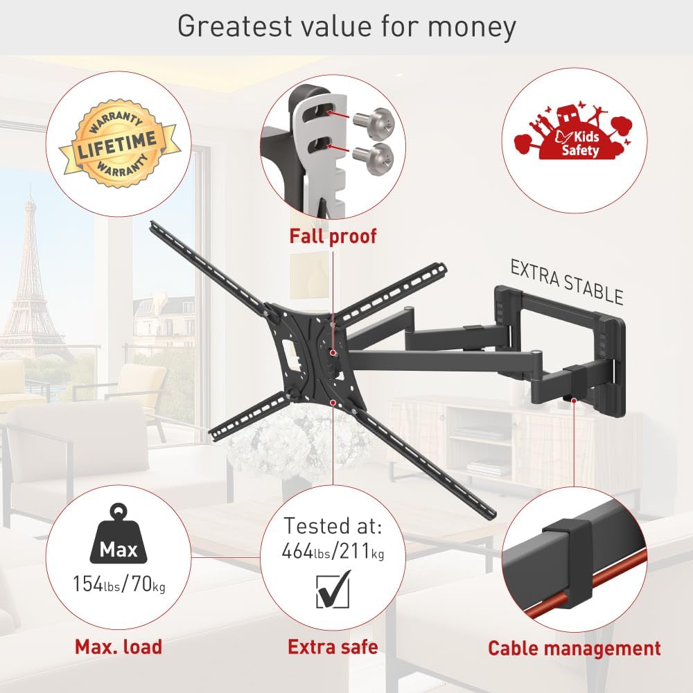 Barkan BM564L 55"-100" Giant Full Motion Articulating TV Wall Mount with Long Arm