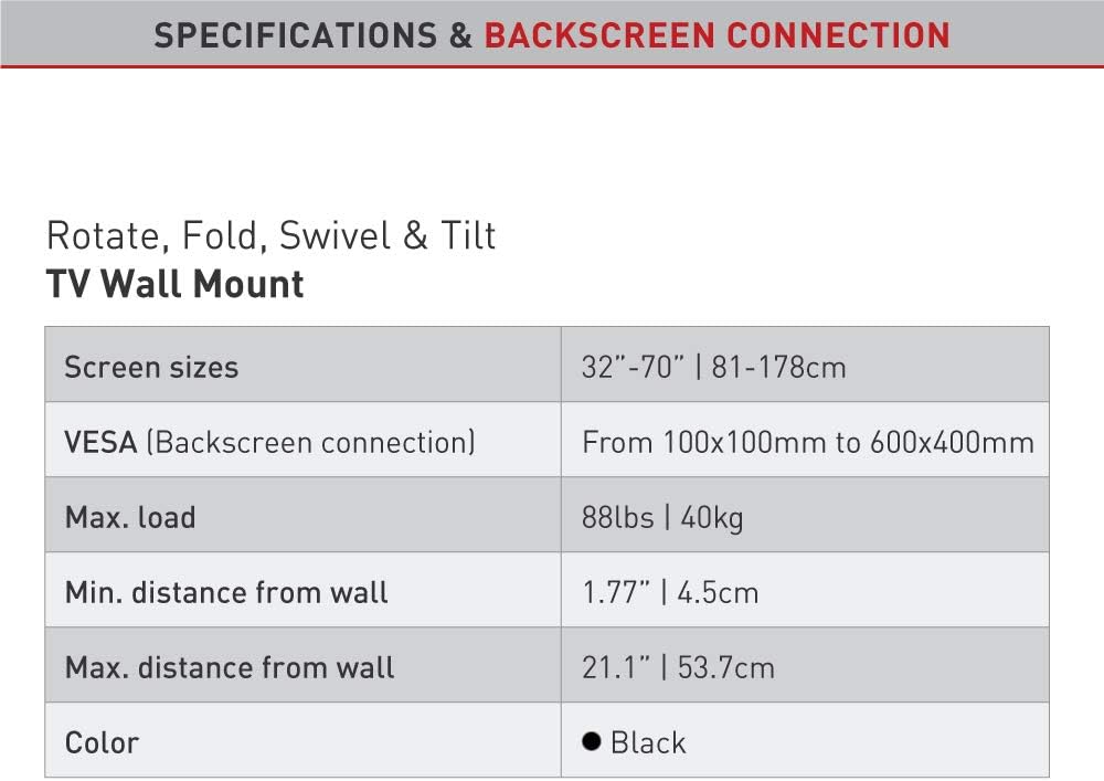 Barkan 3400F 32"-70" Full Motion Articulating Slim TV Wall Mount with Long Arm