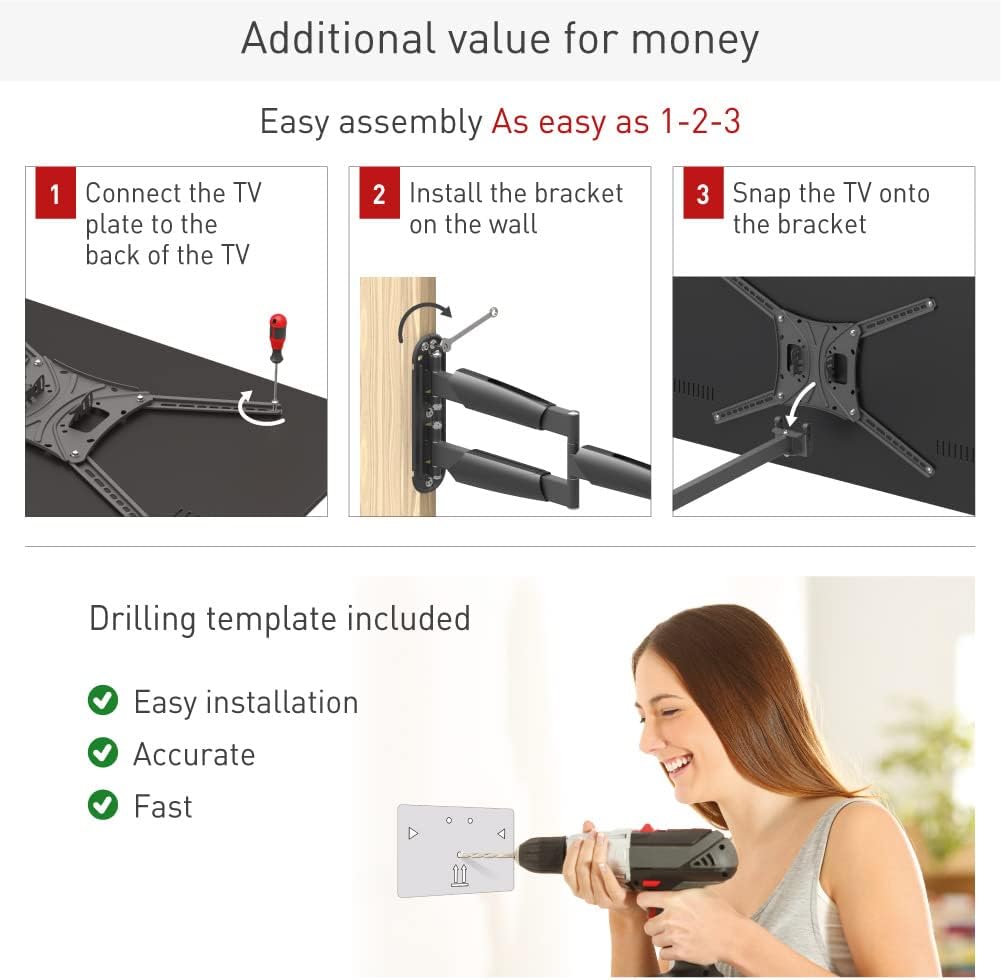 Barkan BM443LP 13"-86" Full Motion Articulating TV Wall Mount with Long Arm