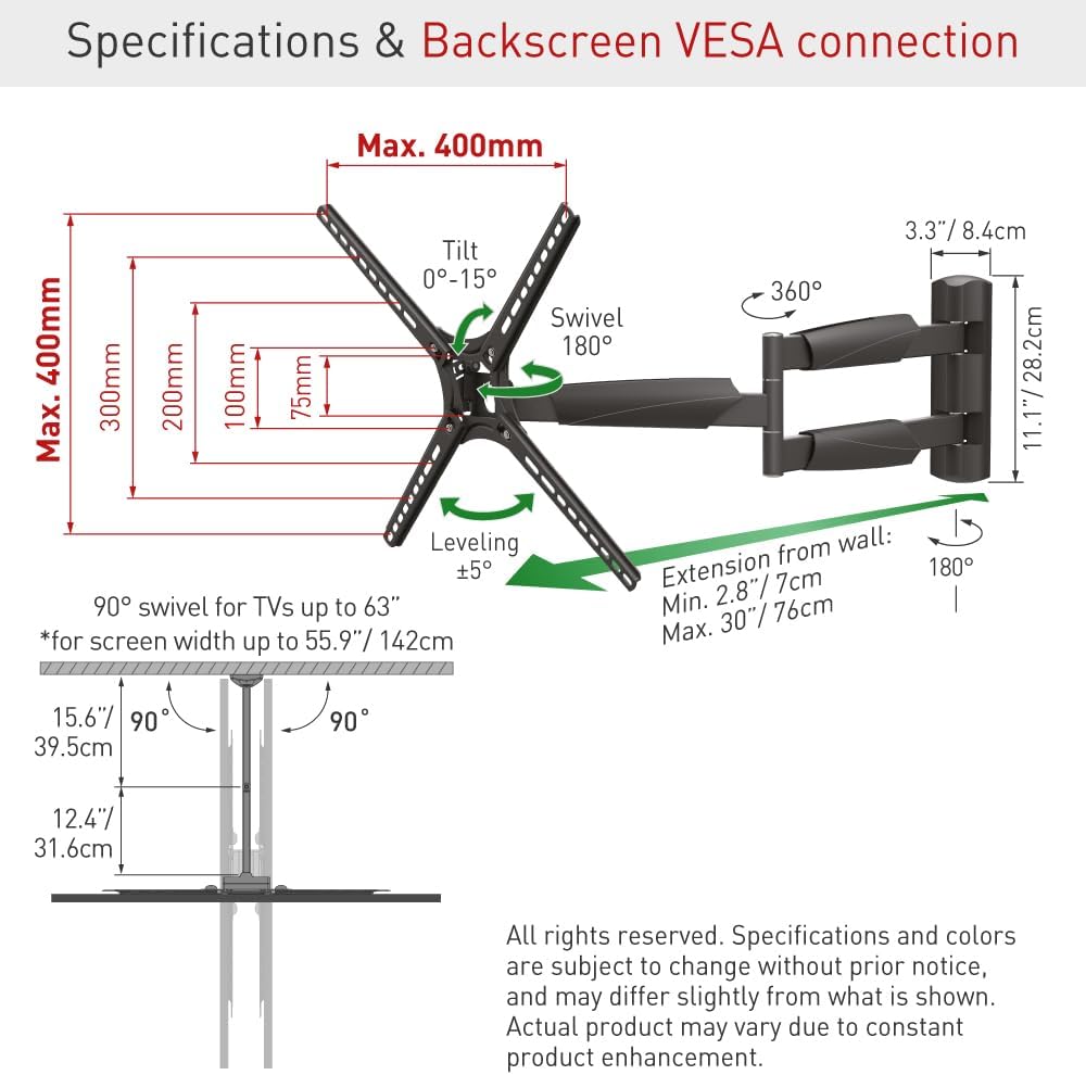 Barkan BM343XL 13"-65" Full Motion Articulating TV Wall Mount with Xtra Long Arm