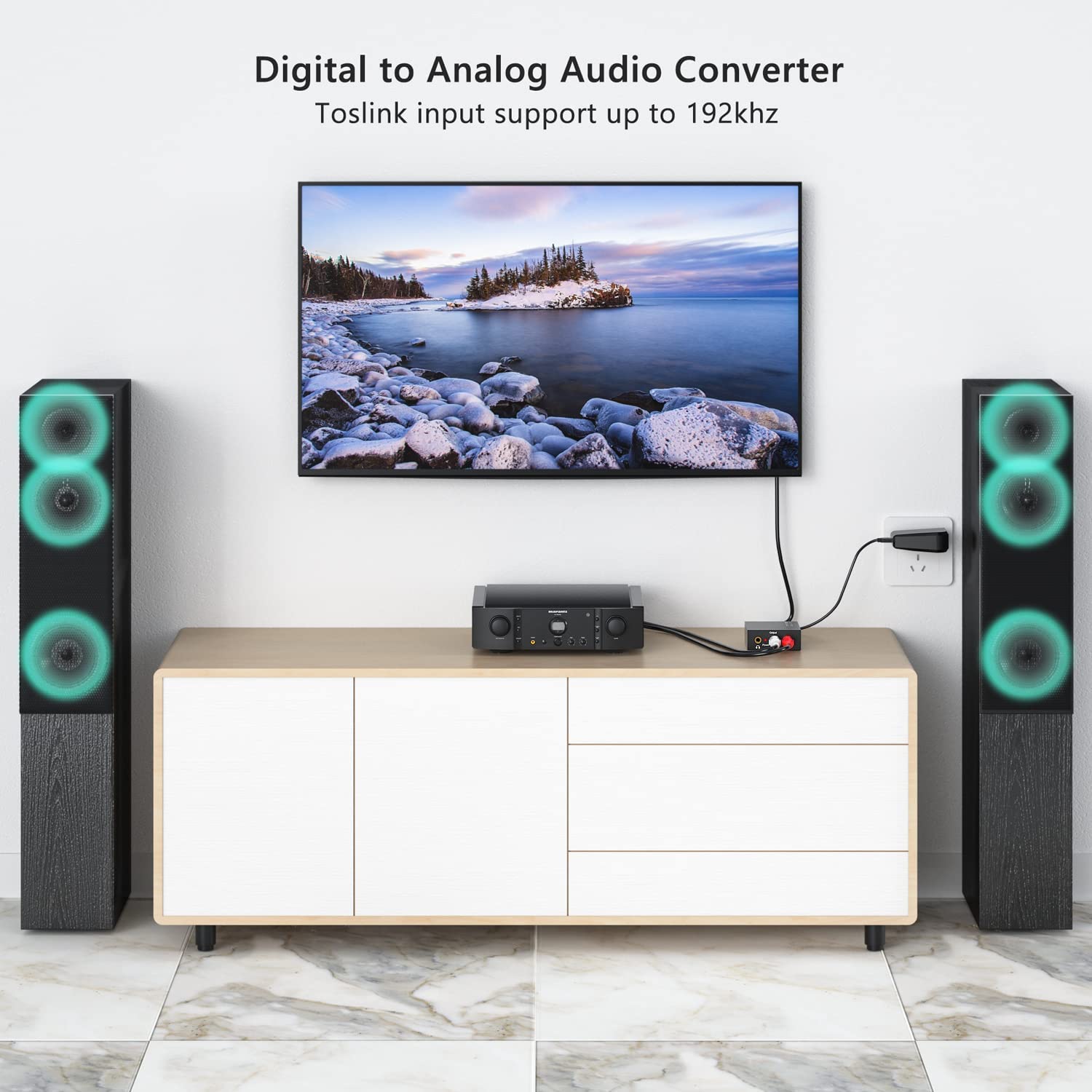 DAC 192KHz Digital to Analog Audio Converter Adapter (Optical to RCA/3.5mm)
