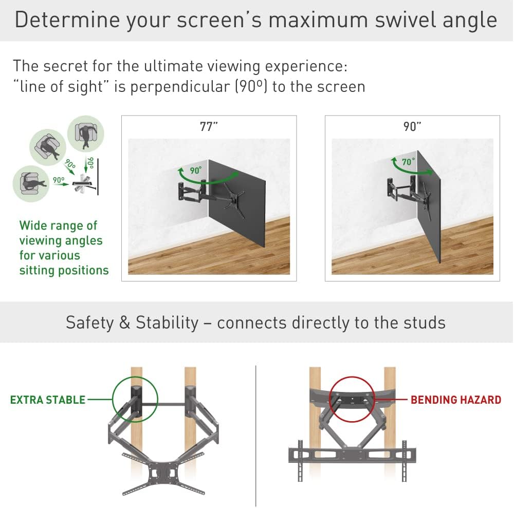 Barkan BM466XP 13"-90" Dual Arm Full Motion Articulating TV Wall Mount with Xtra Long Arm