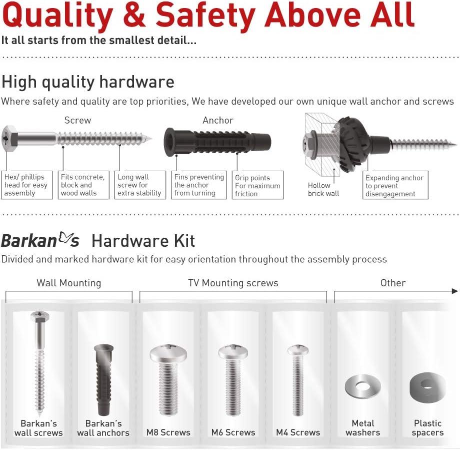 Barkan E302+ 13"-65" Low Profile Auto Locking Fixed TV Wall Mount