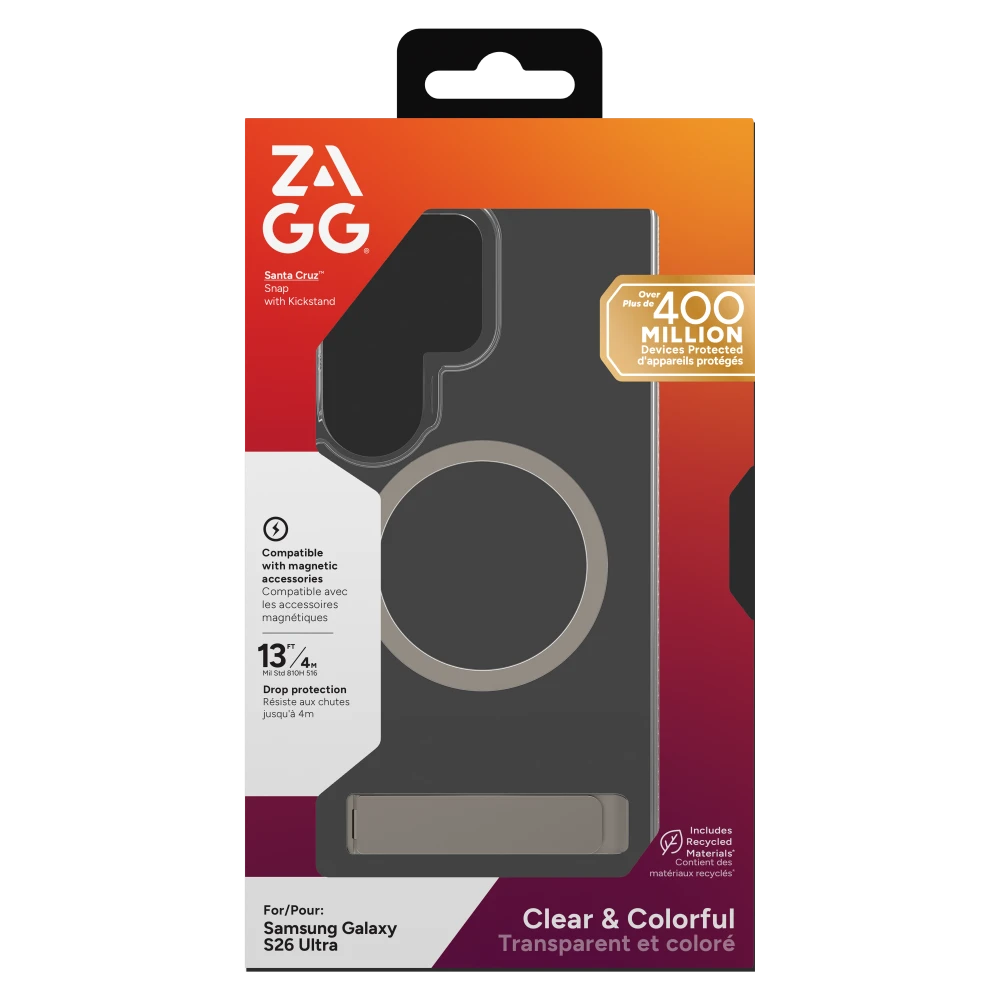 ZAGG - Santa Cruz Snap Case with Kickstand for Samsung Galaxy S26 Ultra - Titanium Gray
