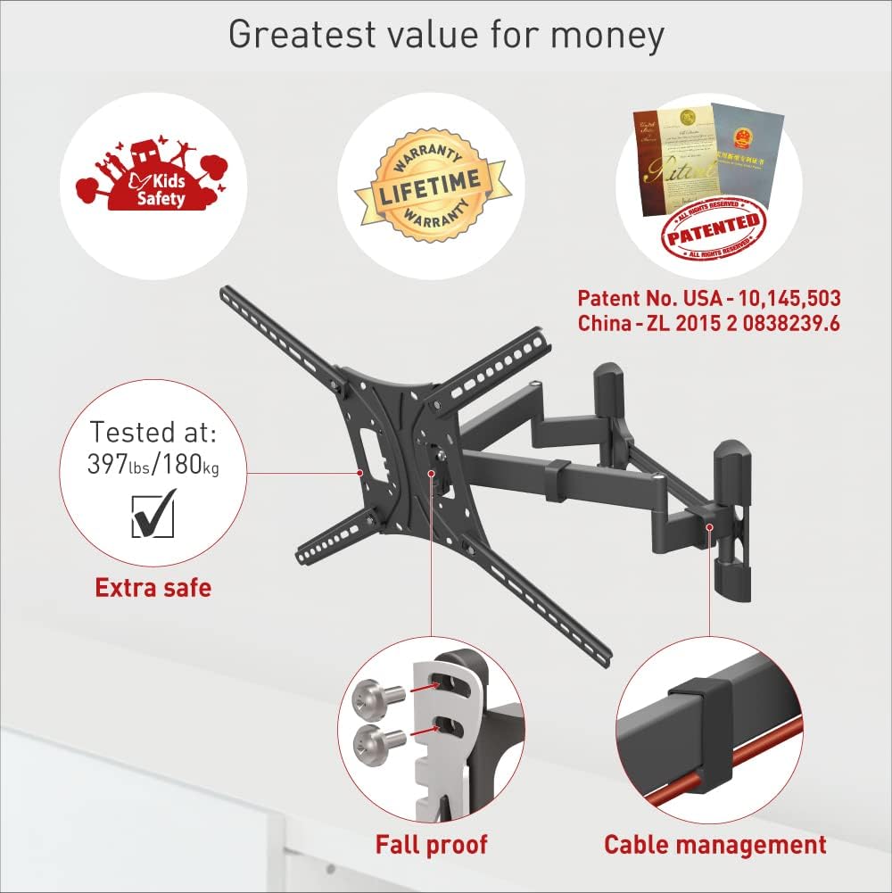 Barkan BM464 13"-90" Dual Arm Full Motion Articulating TV Wall Mount