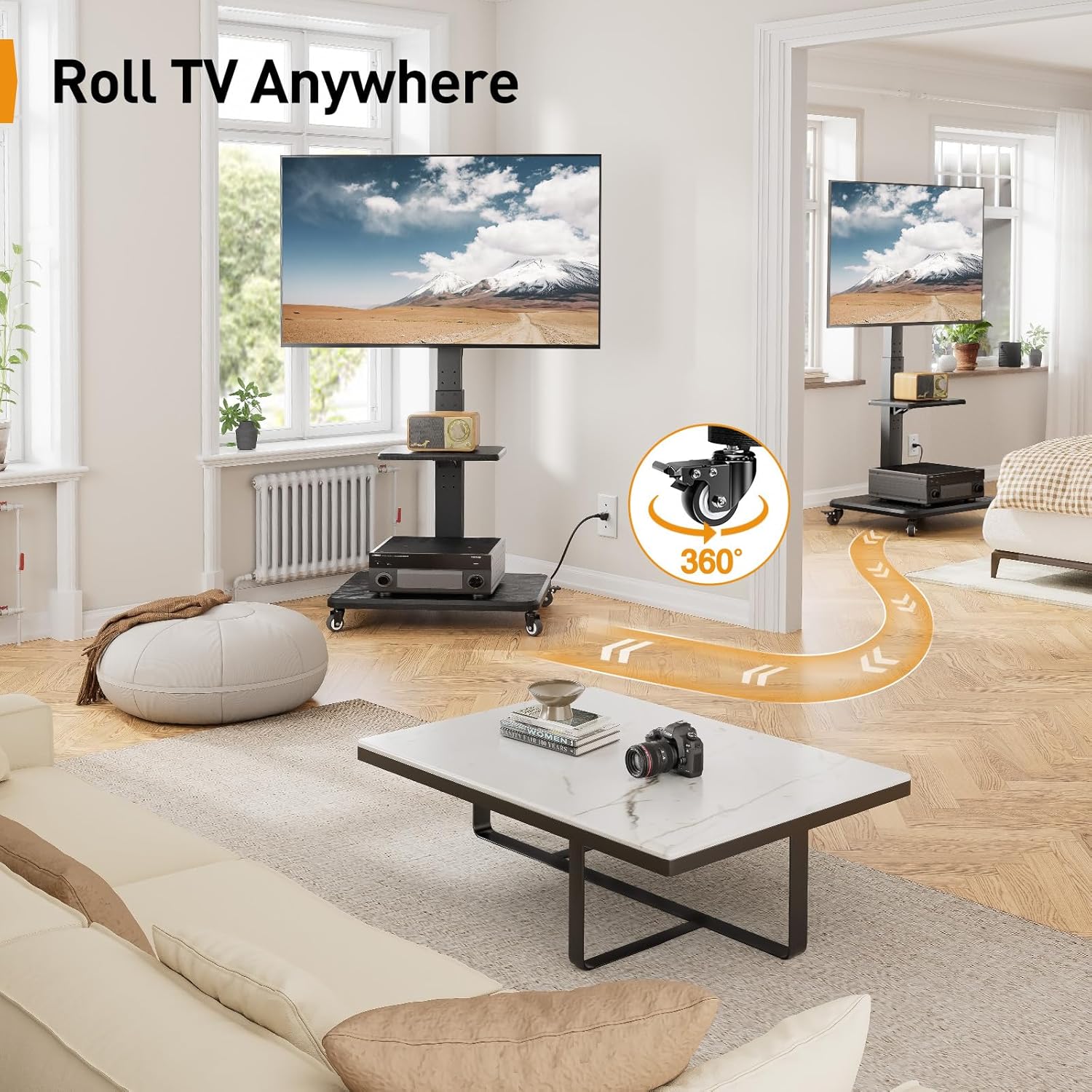 Perlegear Mobile Rolling TV Stand with Power Outlet For 32" - 75" TVs