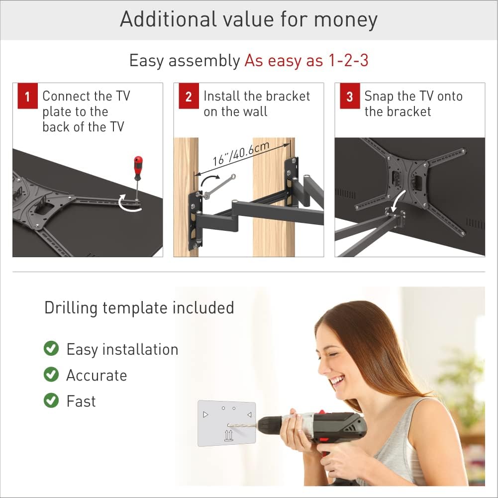Barkan BM464 13"-90" Dual Arm Full Motion Articulating TV Wall Mount