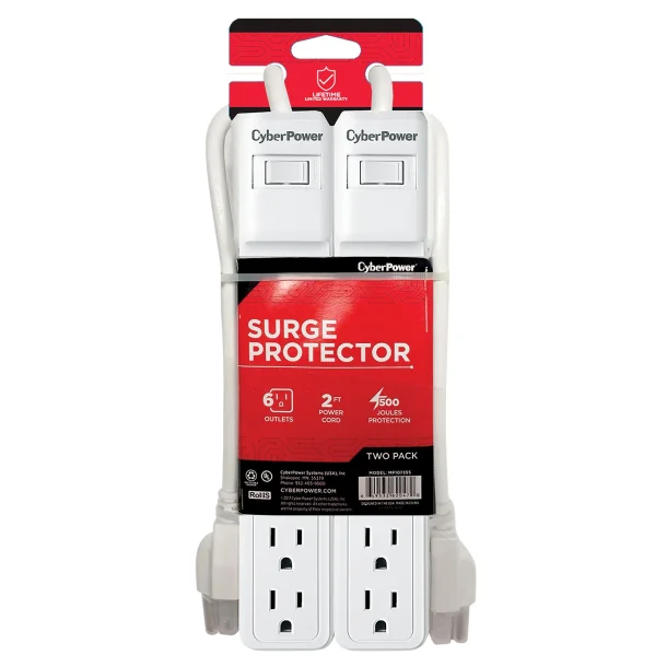 CyberPower MP1073SS 6-AC Outlet 500-Joules Essential Series Surge Protector Power Strip (2 Pack)
