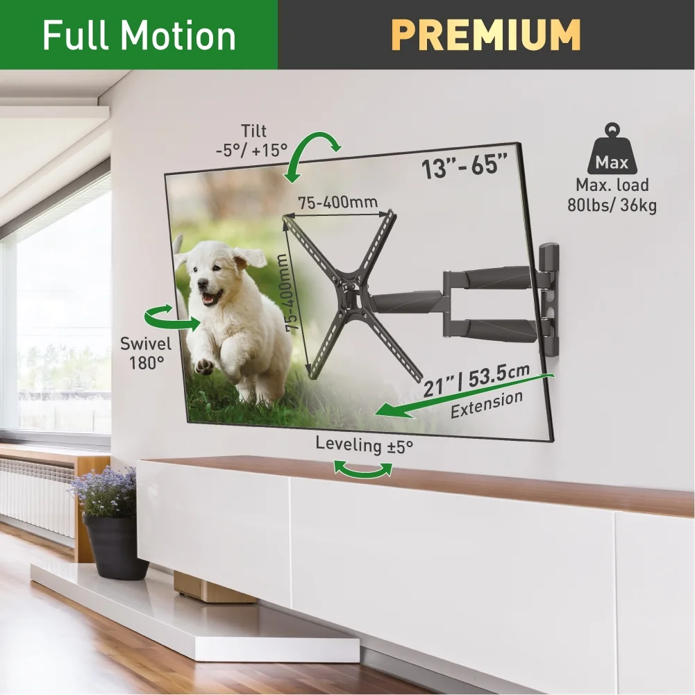 Barkan BM343LP 13"-65" Full Motion Articulating TV Wall Mount with Long Arm