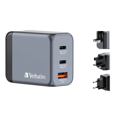 Verbatim® 65-Watt 3-USB-Port GaN Wall Charger