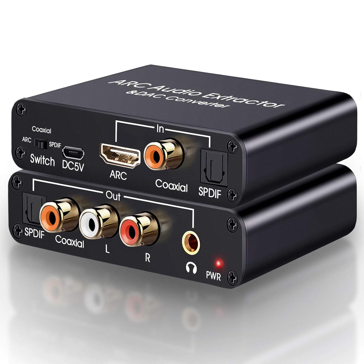 Tendak HDMI ARC Audio Extractor - Digital to Analog Audio Converter with HDMI ARC, SPDIF/Optical, 3.5mm Jack & Stereo L/R Outputs for TV