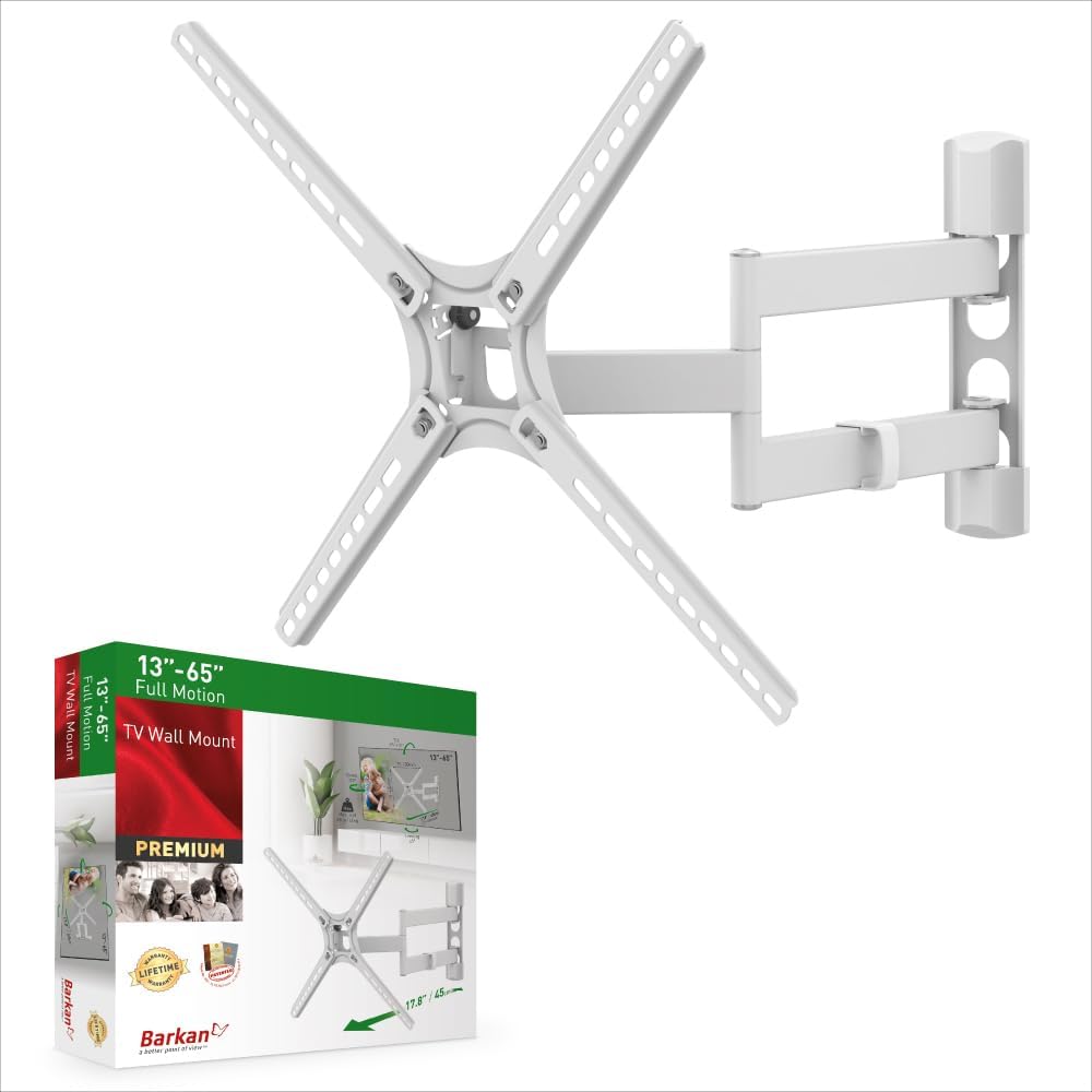Barkan 3400W 13"-65" Full Motion Articulating TV Wall Mount (White)