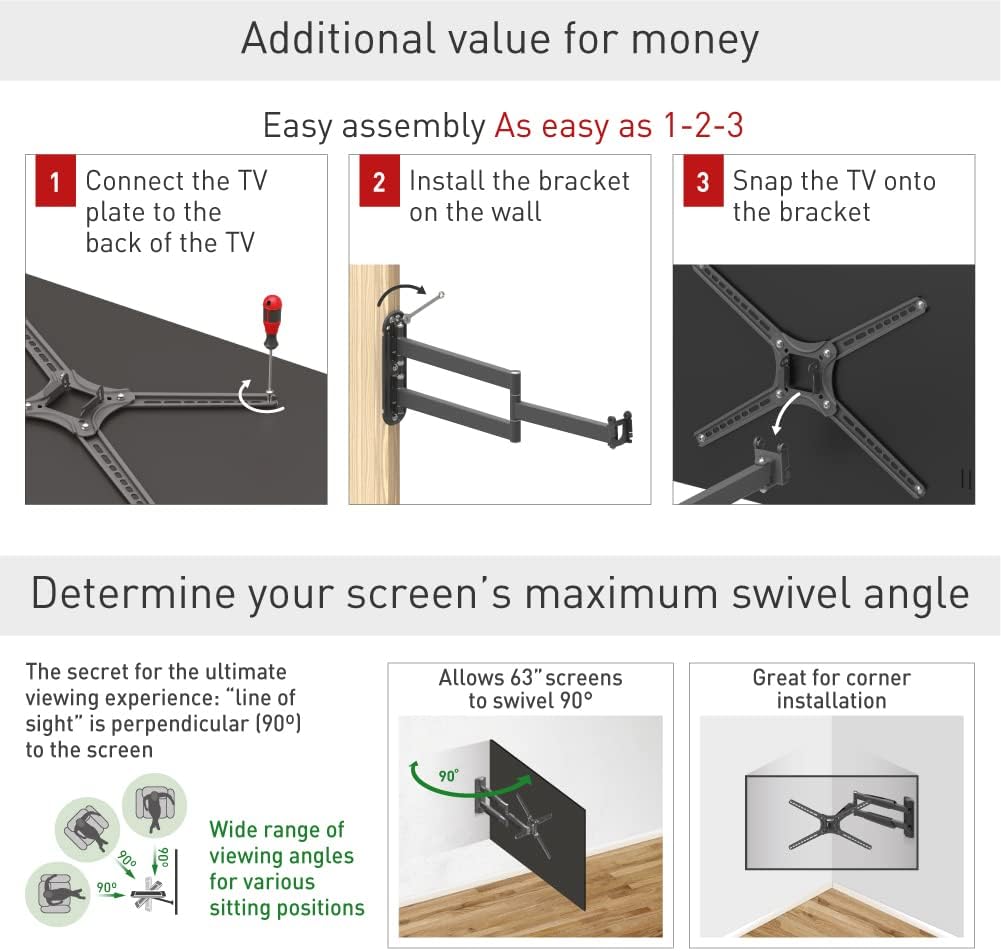 Barkan BM343XL 13"-65" Full Motion Articulating TV Wall Mount with Xtra Long Arm