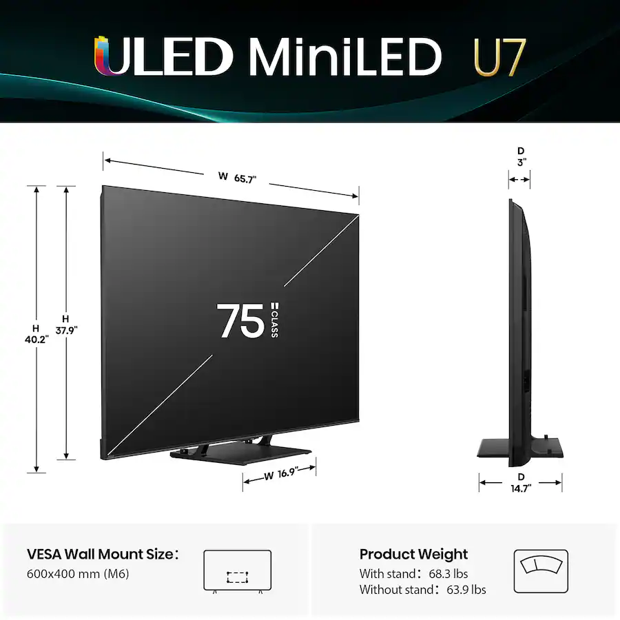 Hisense 75" Class U7 Series MiniLED ULED 4K Google Smart TV (2025)