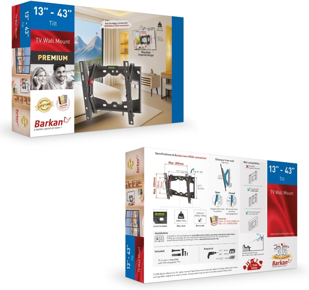 Barkan E210+ 13"-43" Auto Locking Tilt TV Wall Mount
