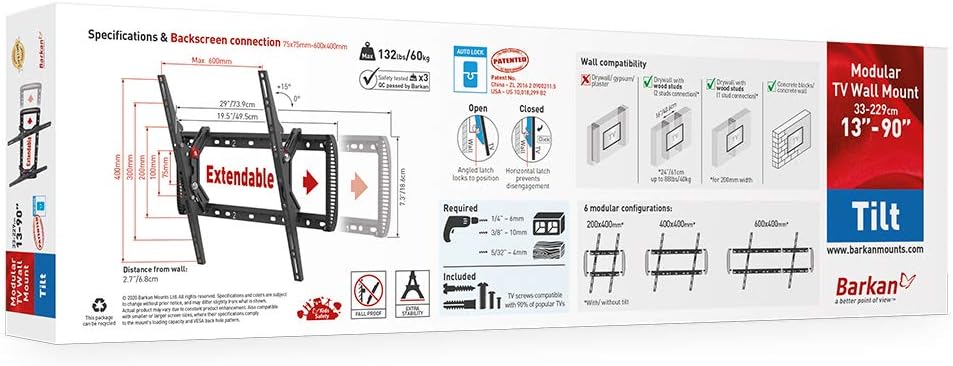 Barkan BM410T 13"-90" Extendable Auto Locking Tilt TV Wall Mount