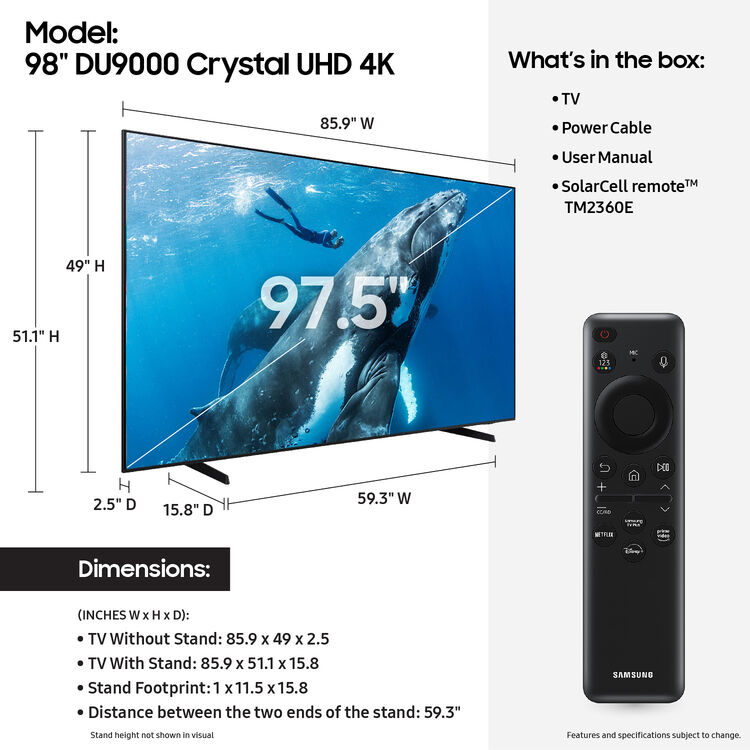 Samsung DU9000F Series 98" 4K HDR Crystal UHD Smart LED TV (2025)
