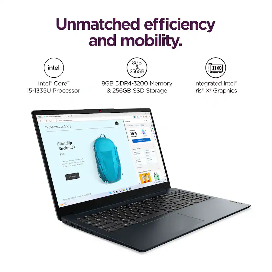 Lenovo IdeaPad 1i 15.6" FHD Windows Laptop (Intel Core i5 1335U, 8GB Memory, 256GB Storage) (Abyss Blue)