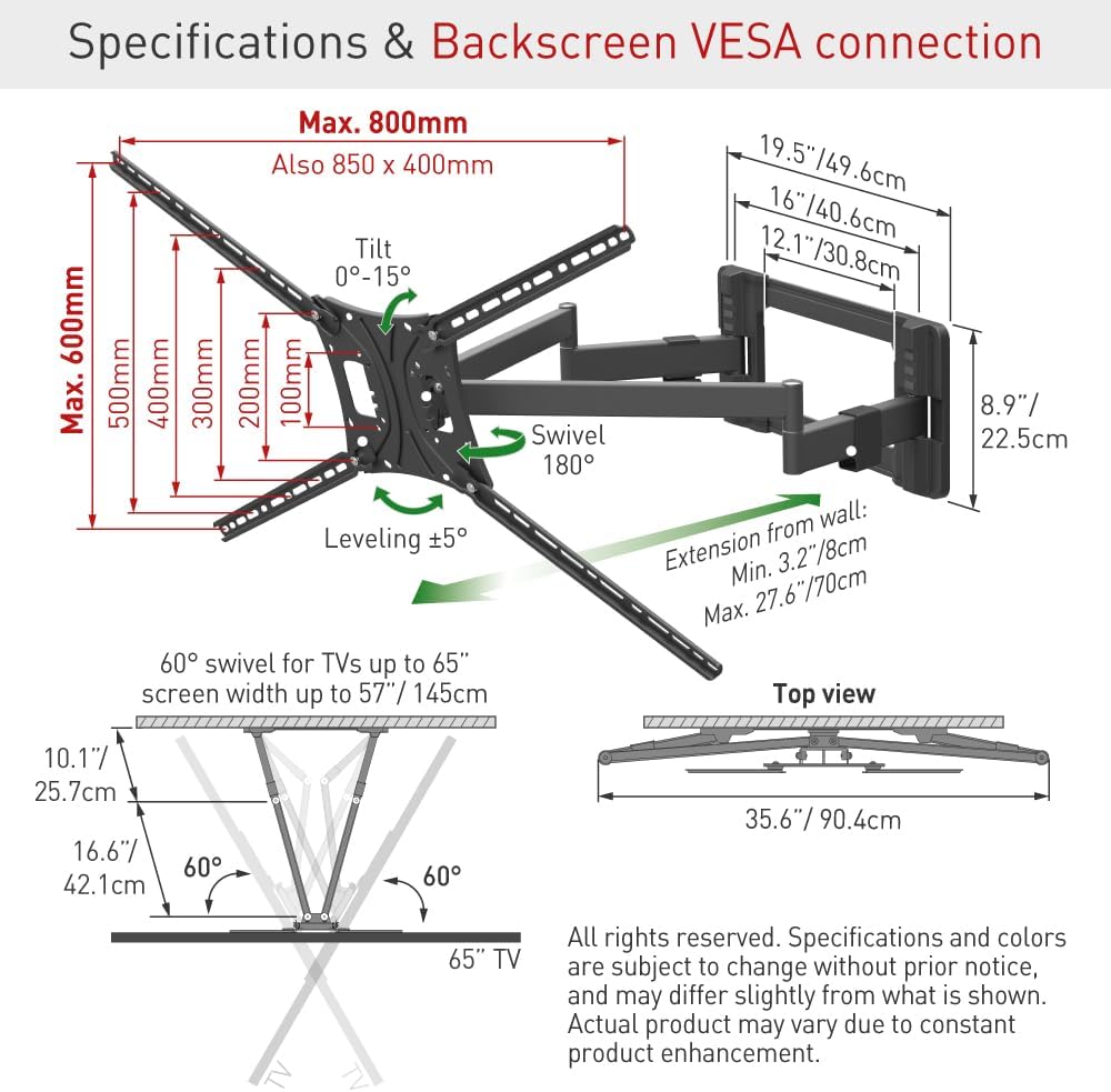 Barkan BM564L 55"-100" Giant Full Motion Articulating TV Wall Mount with Long Arm