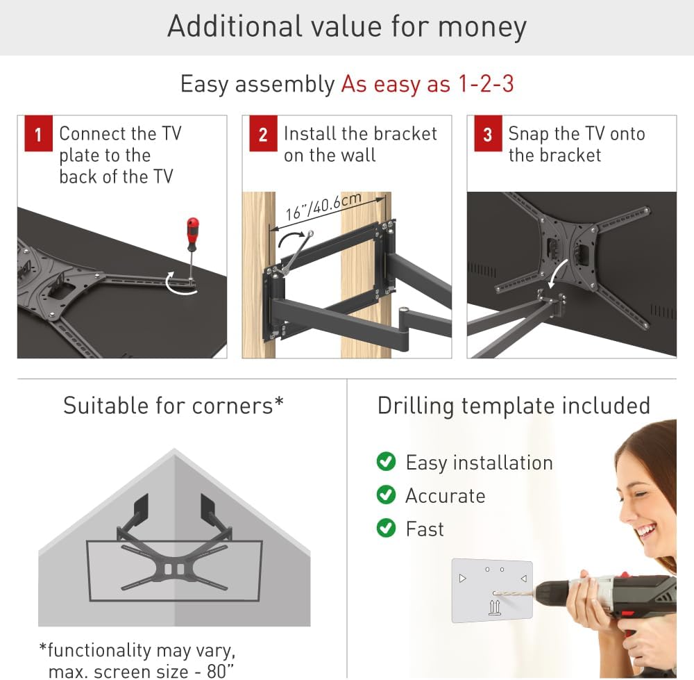 Barkan BM464XL 13"-86" Dual Arm Full Motion Articulating TV Wall Mount with Xtra Long Arm