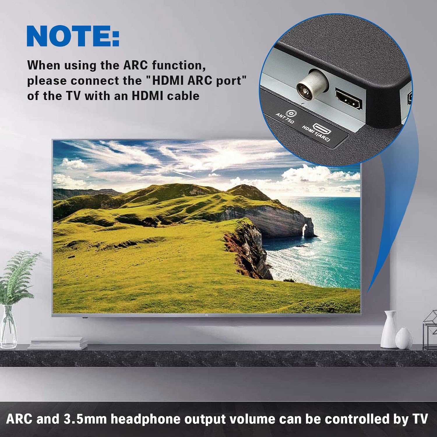 Tendak HDMI ARC Audio Extractor - Digital to Analog Audio Converter with HDMI ARC, SPDIF/Optical, 3.5mm Jack & Stereo L/R Outputs for TV