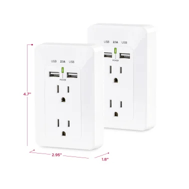 CyberPower MP18HO007 2-AC Outlet and 2-USB Port Grounded Wall Tap (2 Pack)
