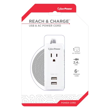 CyberPower GC106U 6FT Reach and Charge Power Strip (1 AC Outlet and 2 USB Ports)