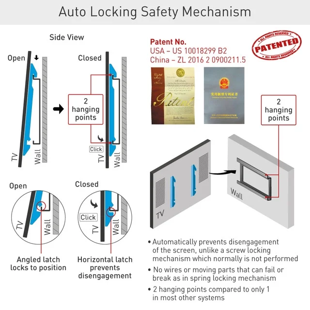 Barkan BM300R 13"-65" Landscape-Portrait Rotation Auto Locking TV Wall Mount